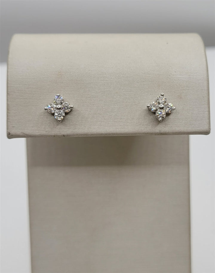 14K White Gold Diamond Clover Stud Earrings
