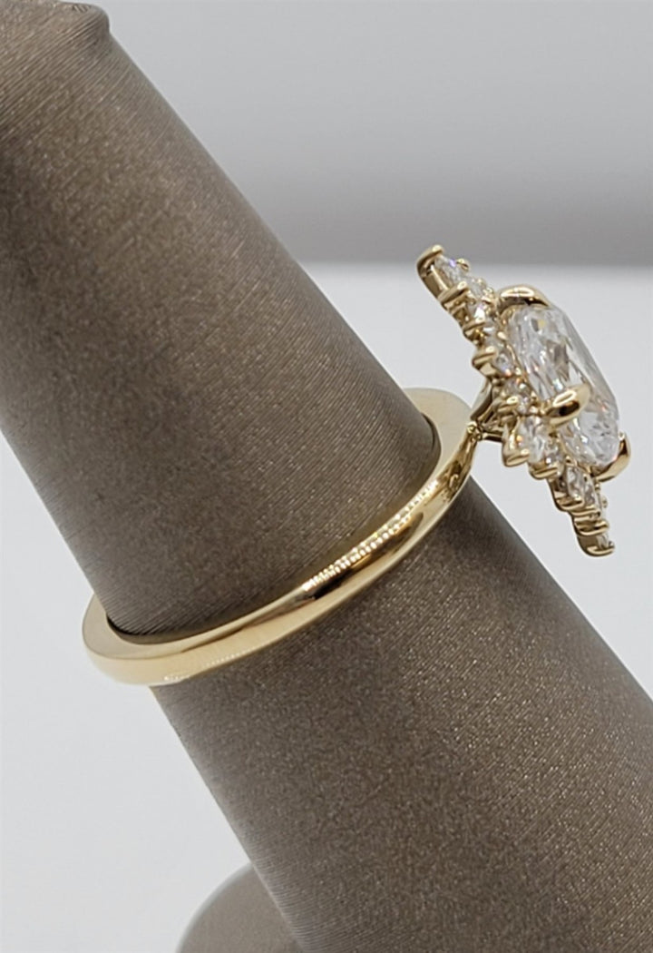 14K Yellow Gold Elongated Cushion Halo Diamond Engagement Ring Mounting