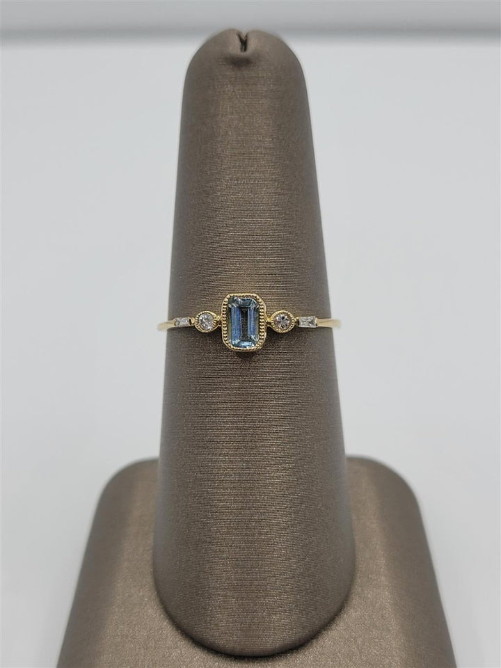 14K Yellow Gold Blue Topaz And Diamond Fashion Ring