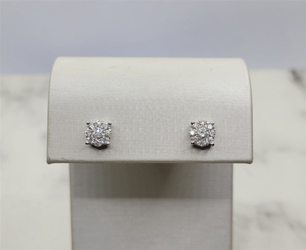 14K White Gold Diamond Cluster Fashion Earrings