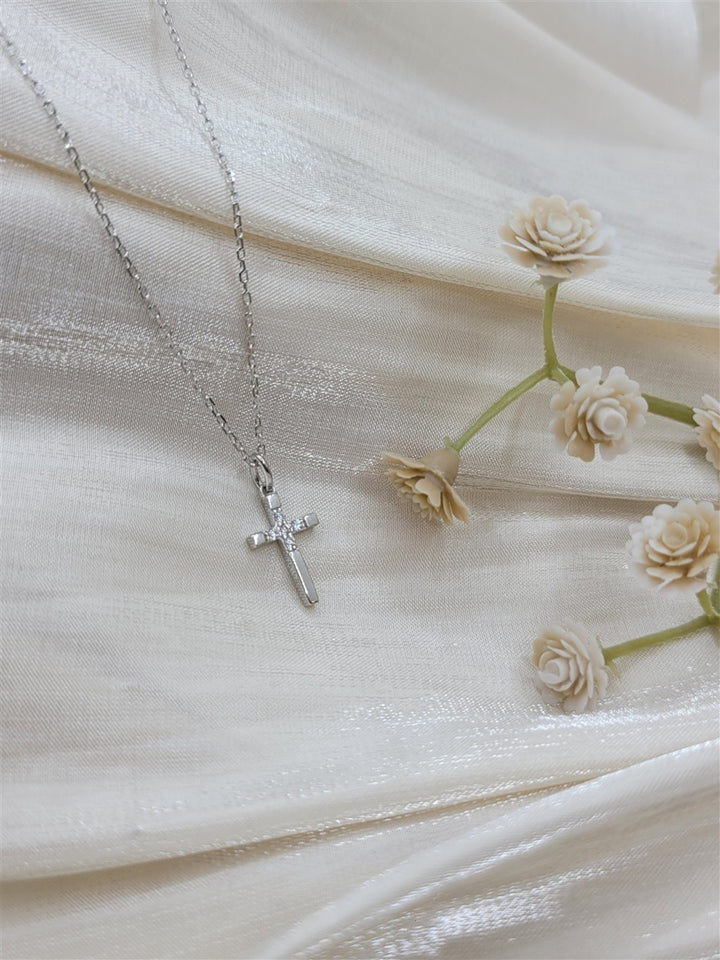 Sterling Silver Swarovski Crystal Dainty Cross Necklace