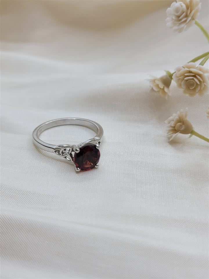 14K White Gold Garnet Celtic Fashion Ring