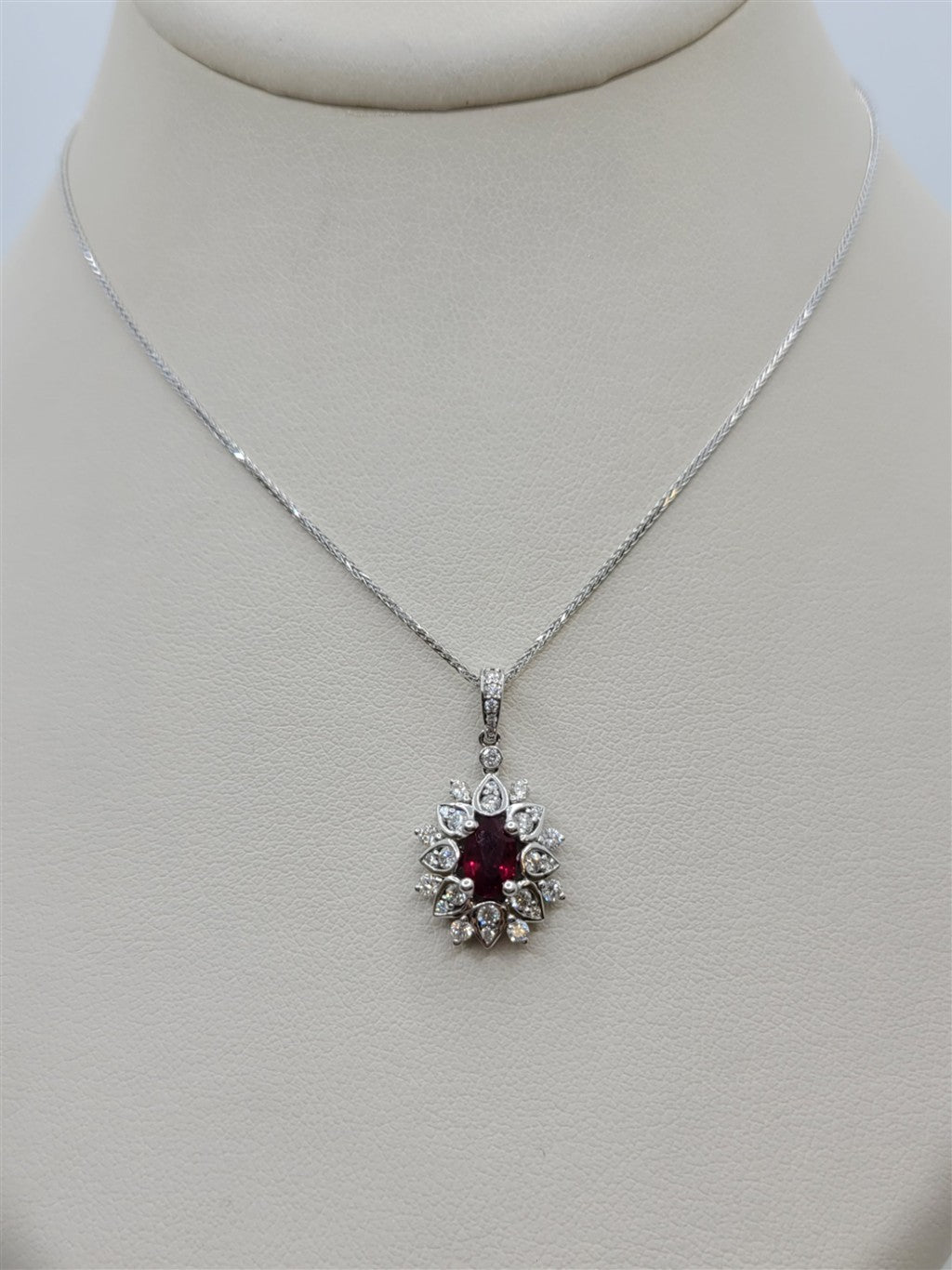 14K/18K White Gold Ruby And Diamond Starburst-Style Necklace