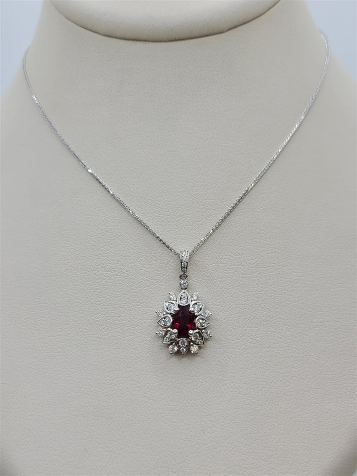 14K/18K White Gold Ruby And Diamond Starburst-Style Necklace