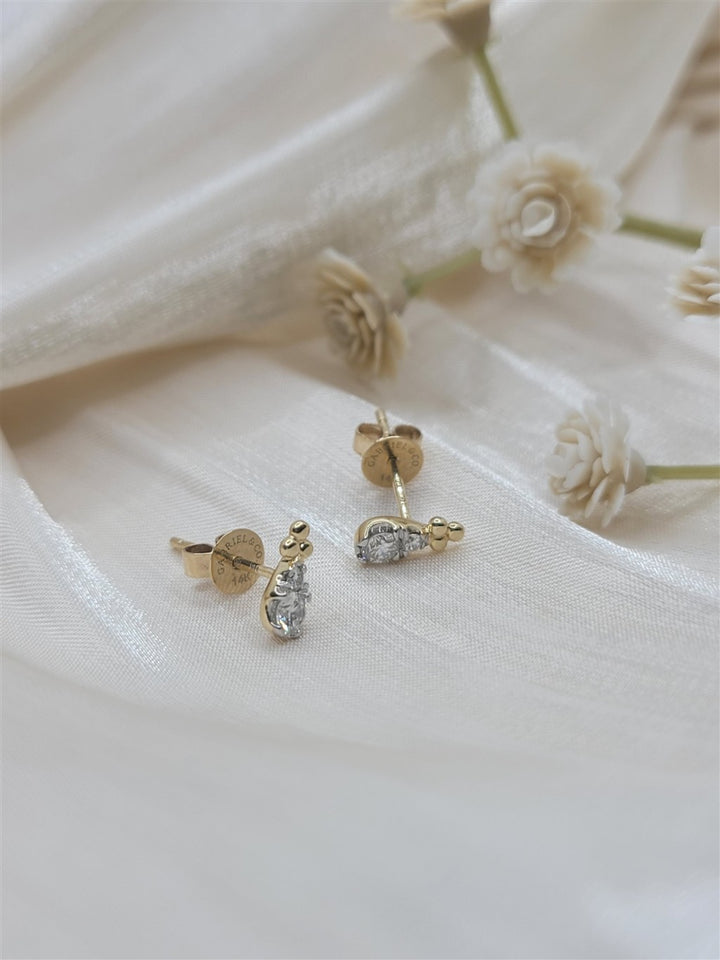 14K Two-Tone Gold Round cut Diamond Fashion Earrings