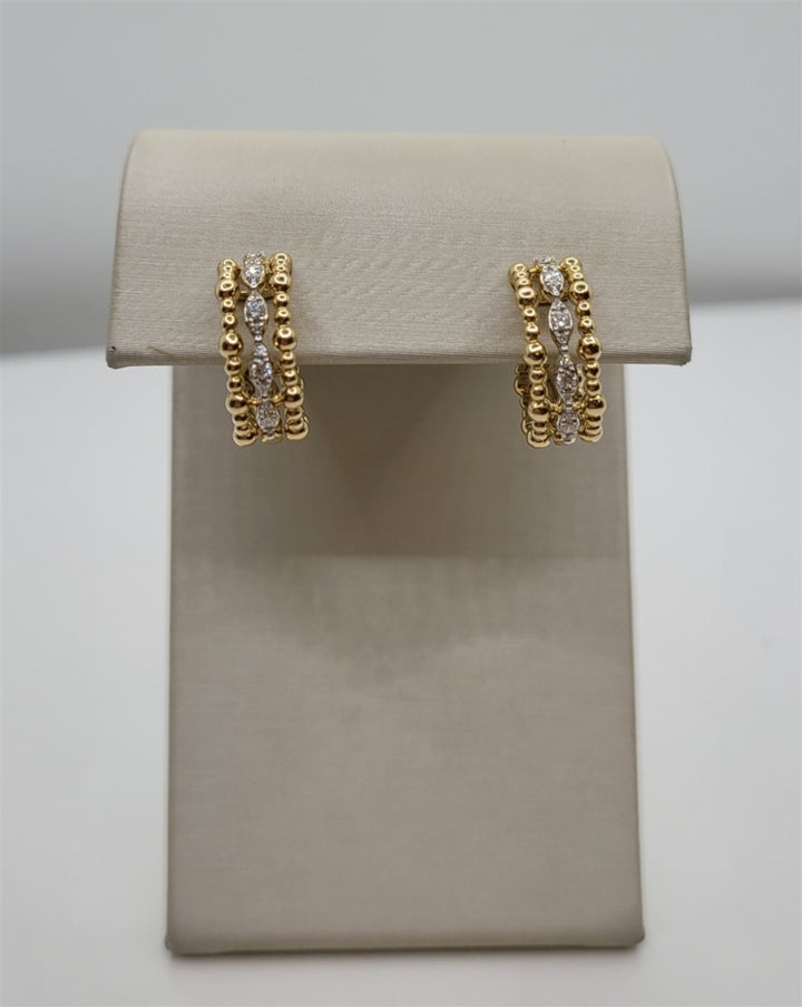 14K Two-Tone Beaded Diamond Fashion Hoop-Stud Earrings