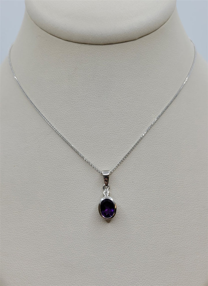 18" 14K/10K White Gold Amethyst And Diamond Fashion Necklace