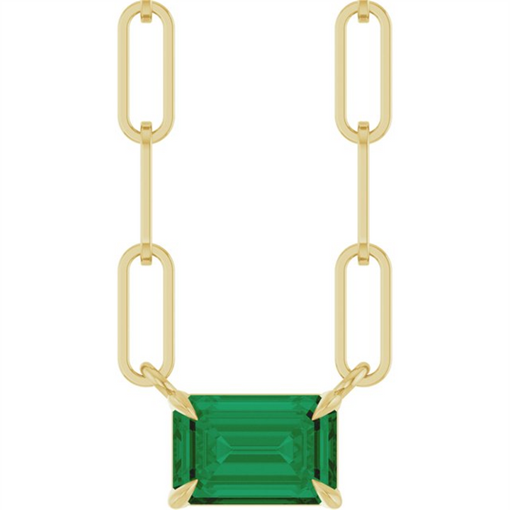 14K Yellow Gold Lab Grown Emerald East-West Solitaire Necklace