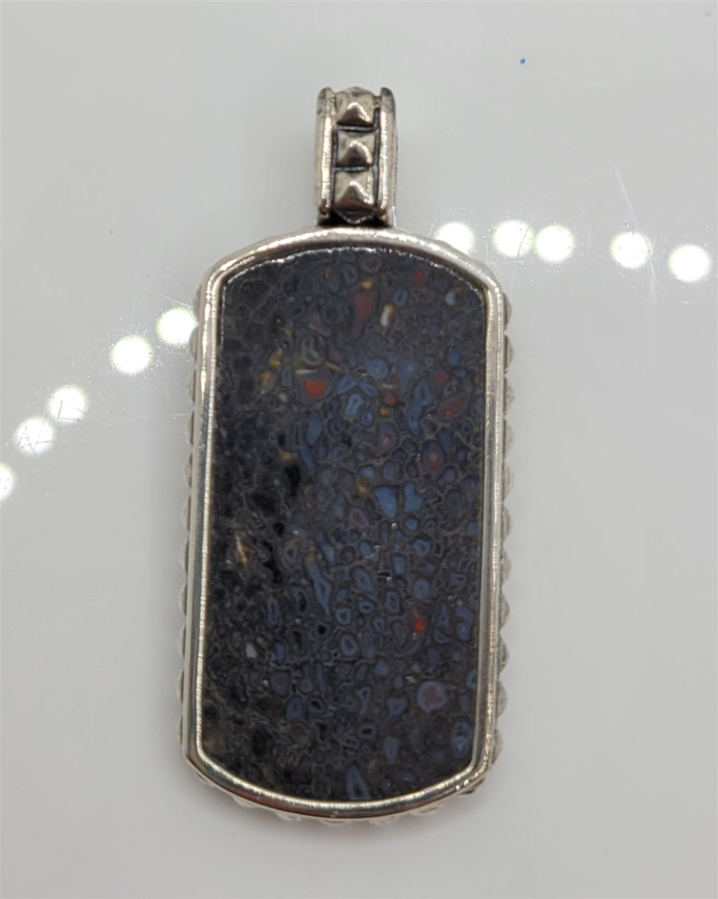 Sterling Silver Dinosaur Bone Dog Tag Pendant
