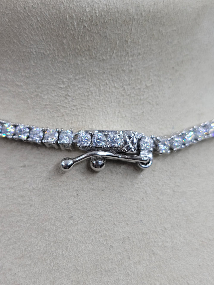 Sterling Silver Cubic Zirconia Tennis Link Silver Necklace