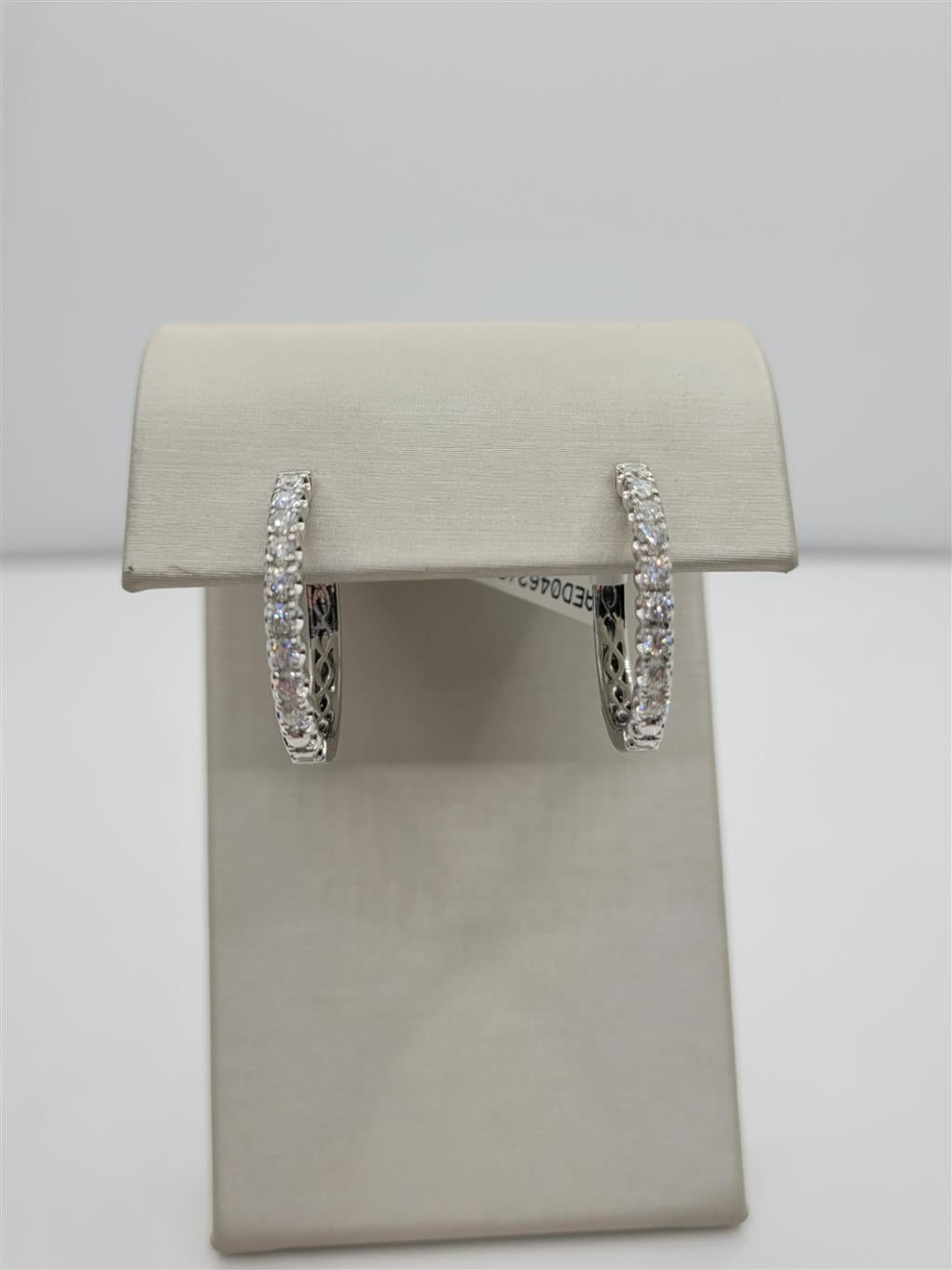 14K White Gold Diamond Hoop Earrings