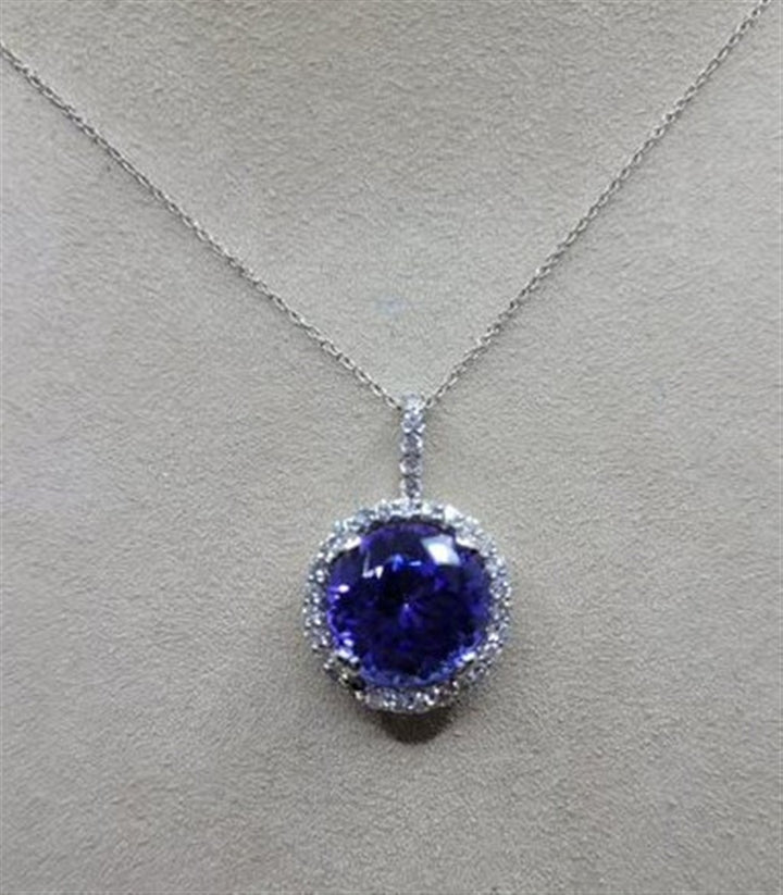 14K White Gold Tanzanite & Diamond Gemstone Necklace