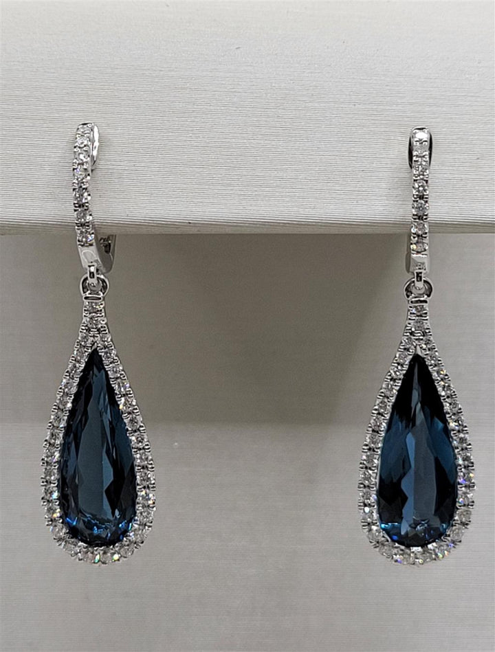 14K White Gold London Blue Topaz Tear-Drop Gemstone Earrings