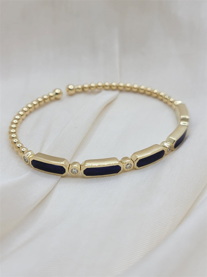 14K Yellow Gold Diamond And Lapis Bujukan Bangle