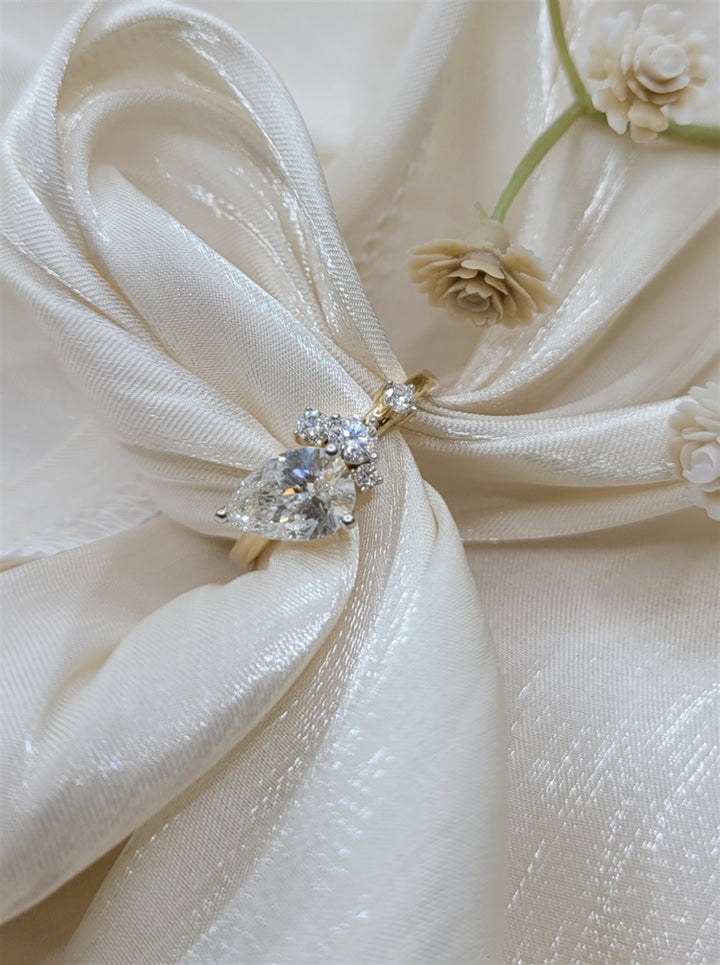 14K Yellow Gold Pear & Round Lab Grown Diamond Engagement Ring