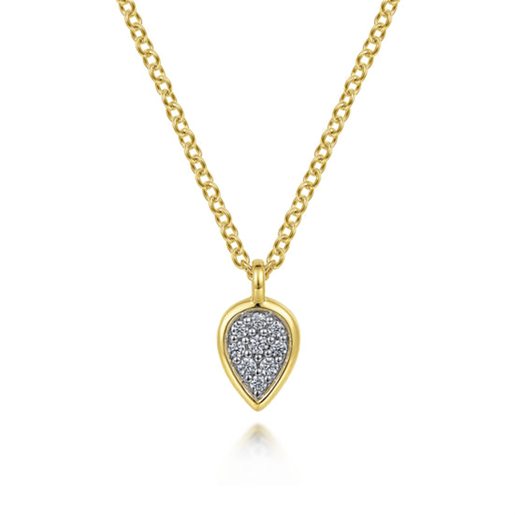 17.5" 14K Yellow Gold Diamond Teardrop Pendant Necklace