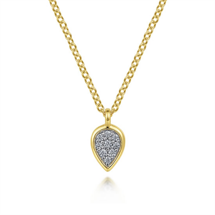 17.5" 14K Yellow Gold Diamond Teardrop Pendant Necklace