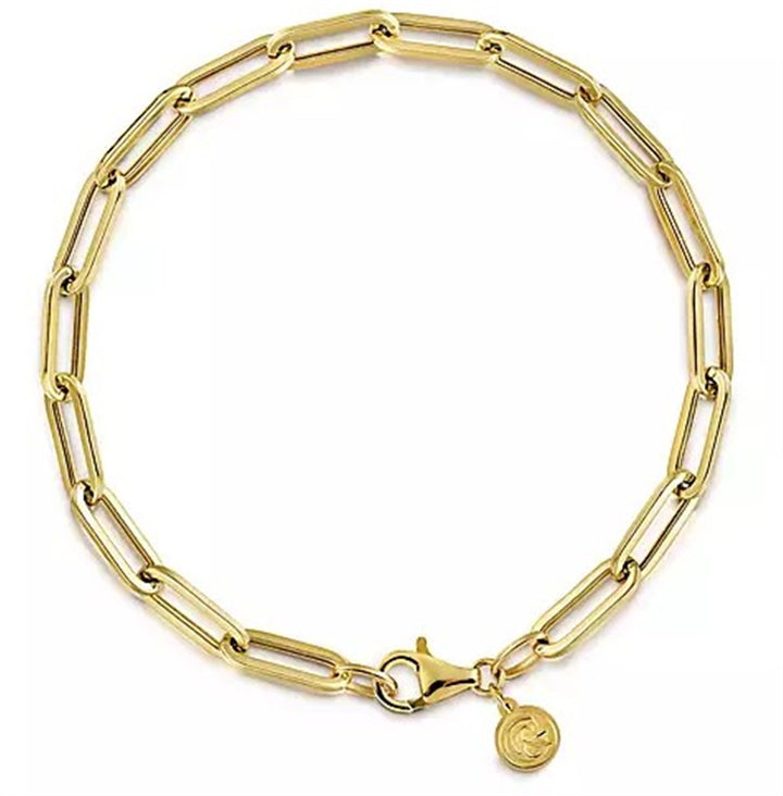 14K Yellow Gold Hollow Paper-Clip Link Bracelet