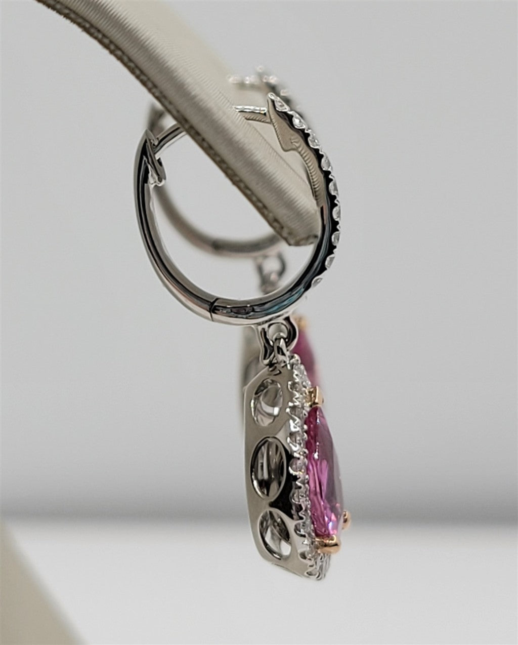 14K White Gold Pink Sapphire & Diamond Dangle Earrings