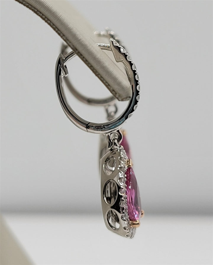 14K White Gold Pink Sapphire & Diamond Dangle Earrings