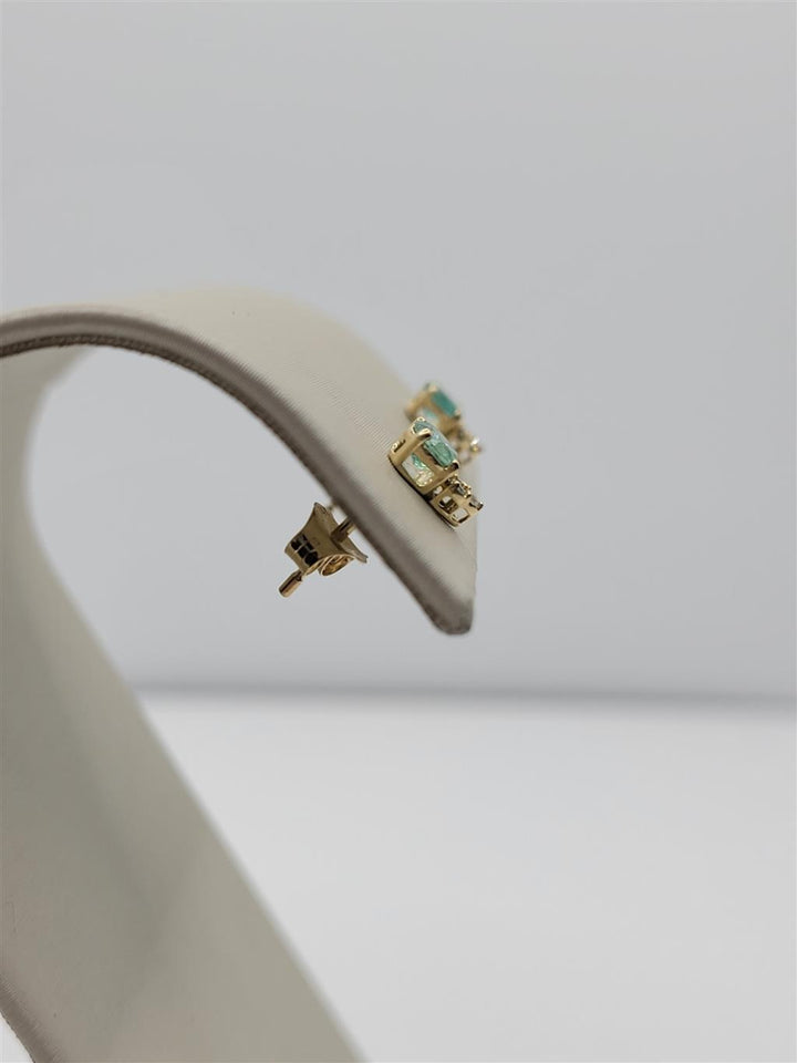 14K Yellow Gold Emerald And Diamond Fashion Stud Earrings