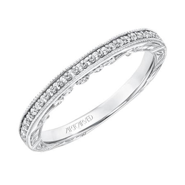 14K White Gold Vintage Artcarved Diamond Wedding Ring