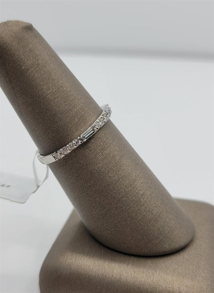 14K White Gold Baguette & Round Diamond Stackable Fashion Ring