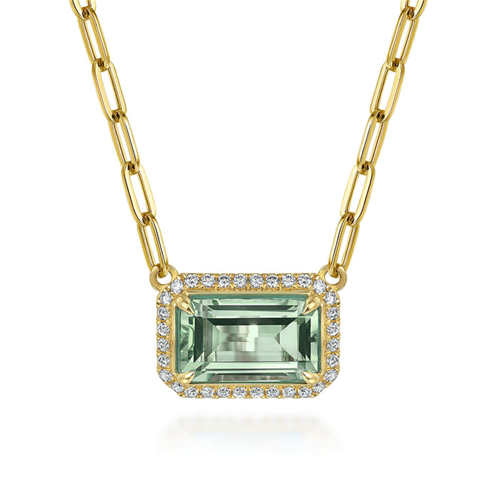 14K Yellow Gold Green Amethyst Gemstone Fashion Necklace