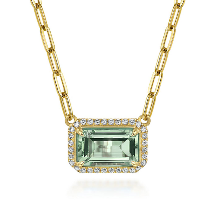 14K Yellow Gold Green Amethyst Gemstone Fashion Necklace