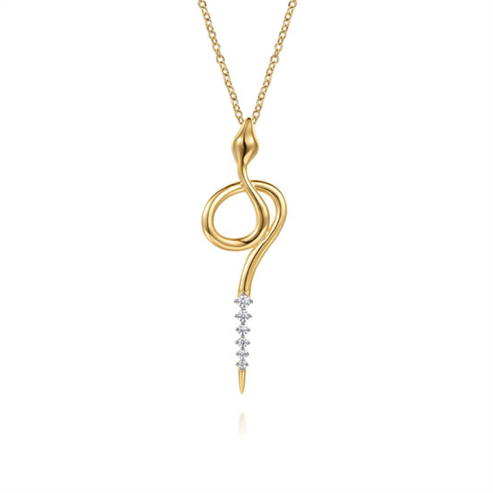 17.5" 14K Yellow Gold Diamond Snake Drop Necklace