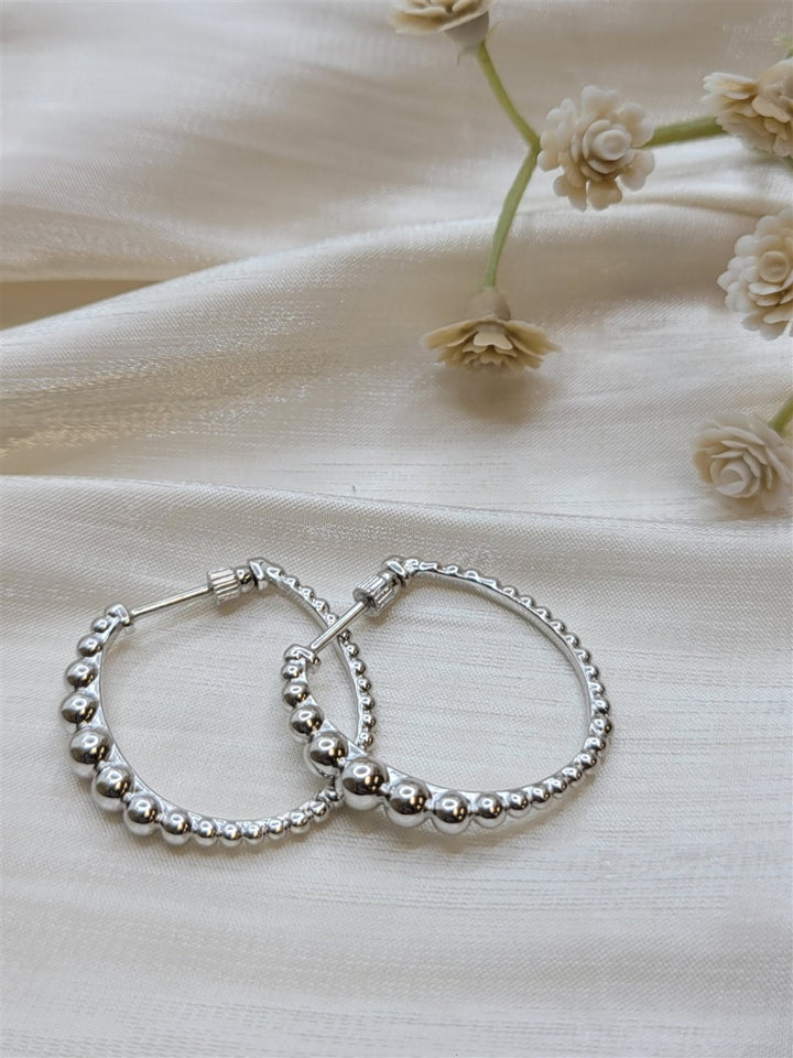 Sterling Silver Beaded Hoop Earrings