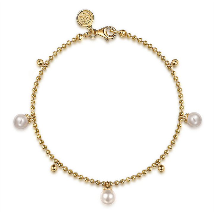 14K Yellow Gold "Gabriel & Co." Bujukan Beades And Pearl Droplet Bracelet