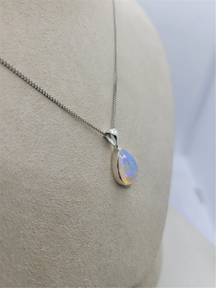 Sterling Silver Opal Pendant  Necklace