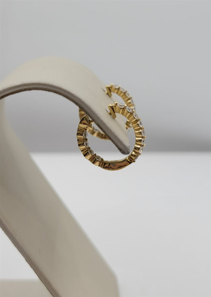 18K Yellow Gold Inside-Out Hinged Diamond Hoop Earrings