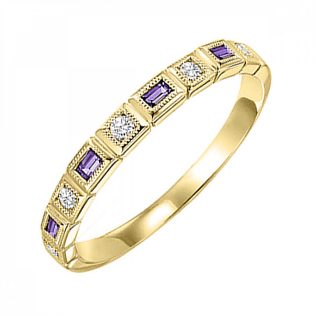 10K Yellow Gold Stackable Amethysts & Diamonds Gemstone Ring