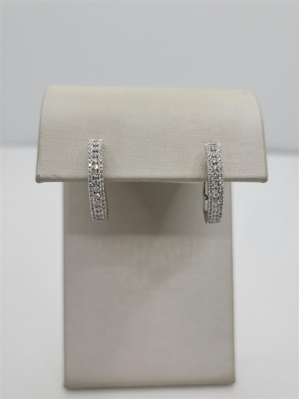 14K White Gold Oval Shaped 3-Row Diamond Hoop Earrings