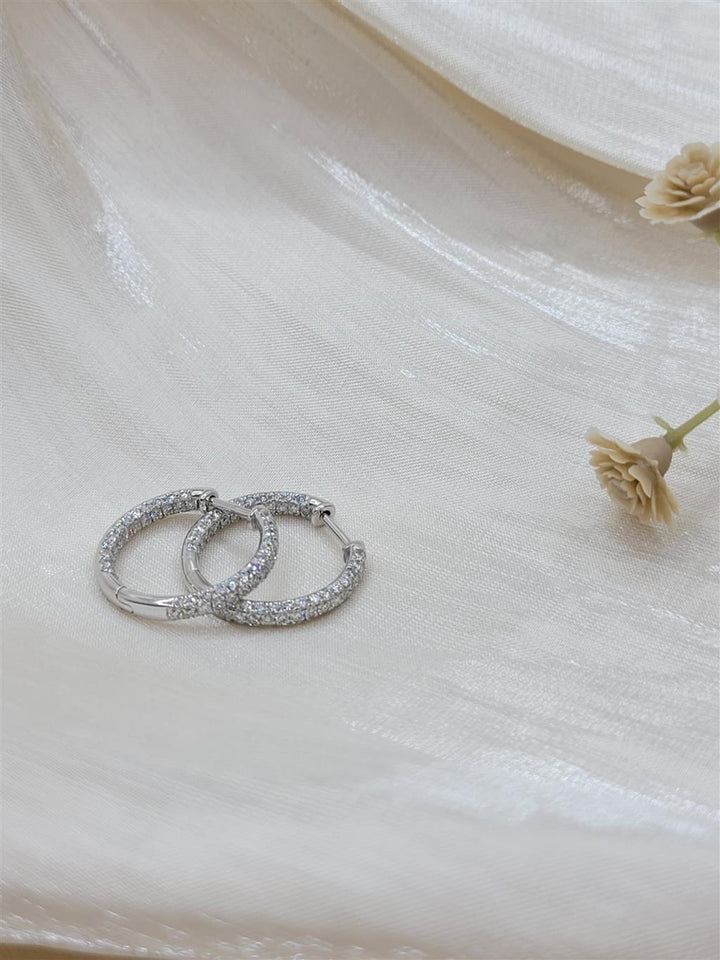 14K White Gold 1.00 Twt Round Cut Lab Grown Hoop Earrings