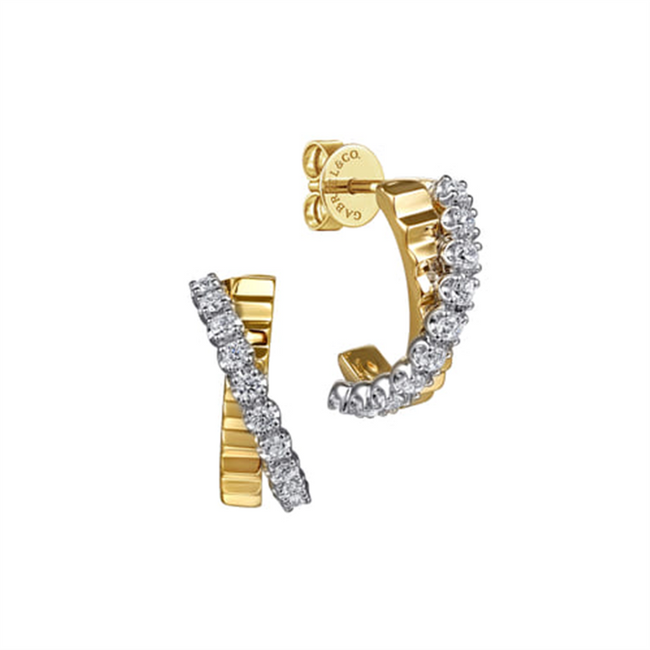 14K White And Yellow Gold .35 Twt Diamond J Hoop Earrings