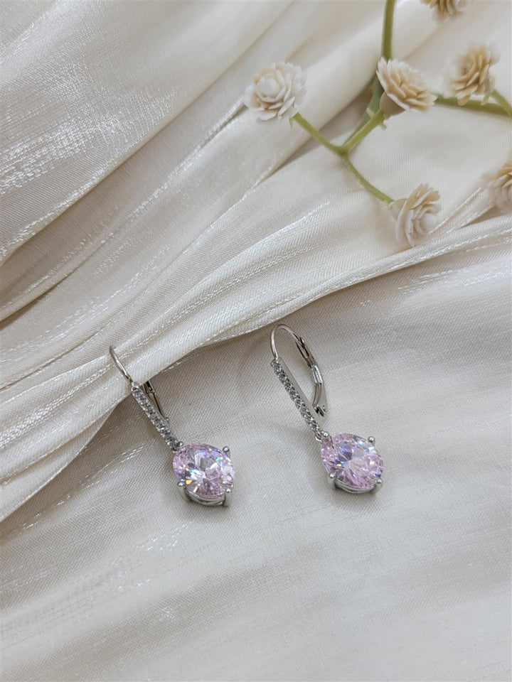 Sterling Silver Lab Grown Pink Tourmaline & Swarovski Crystal Dangle Earrings