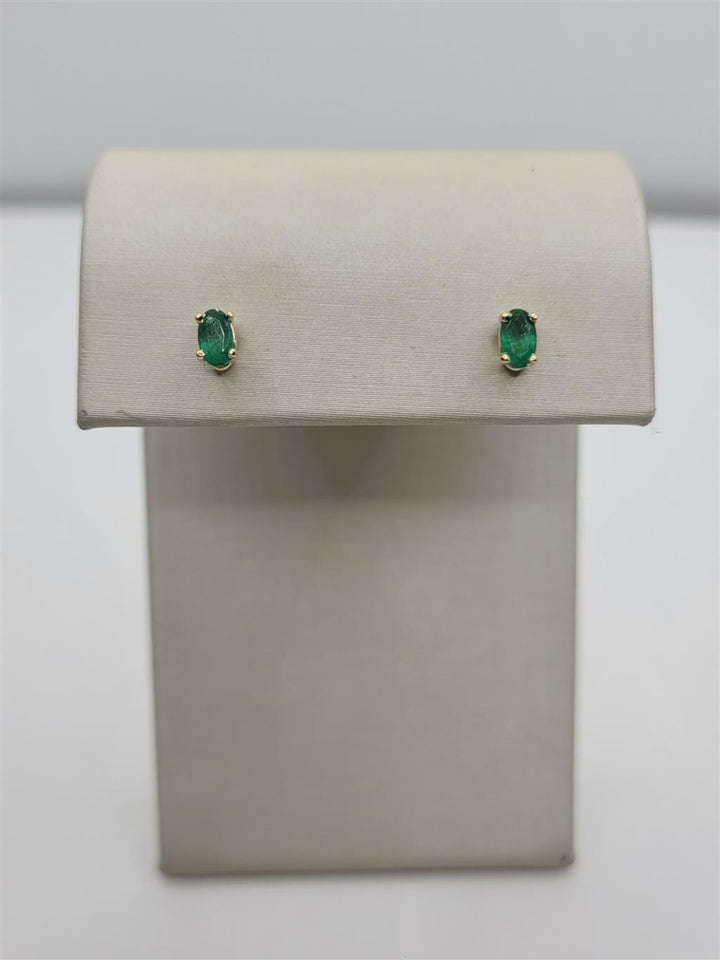 14K Yellow Gold Oval Emerald Stud Earrings