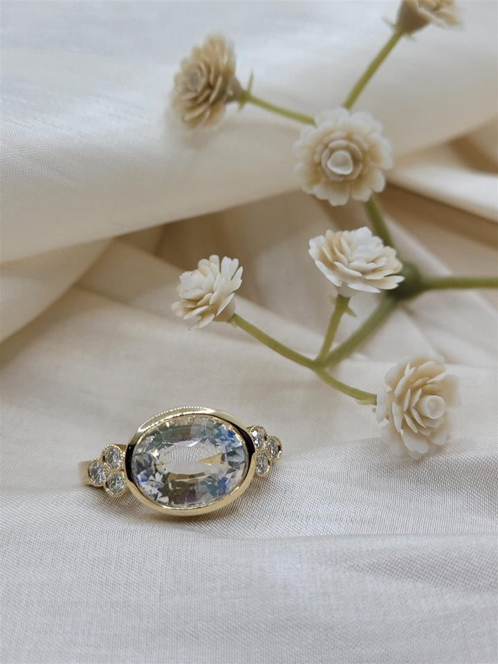 14K Yellow Gold Moonstone & Diamond Fashion Ring