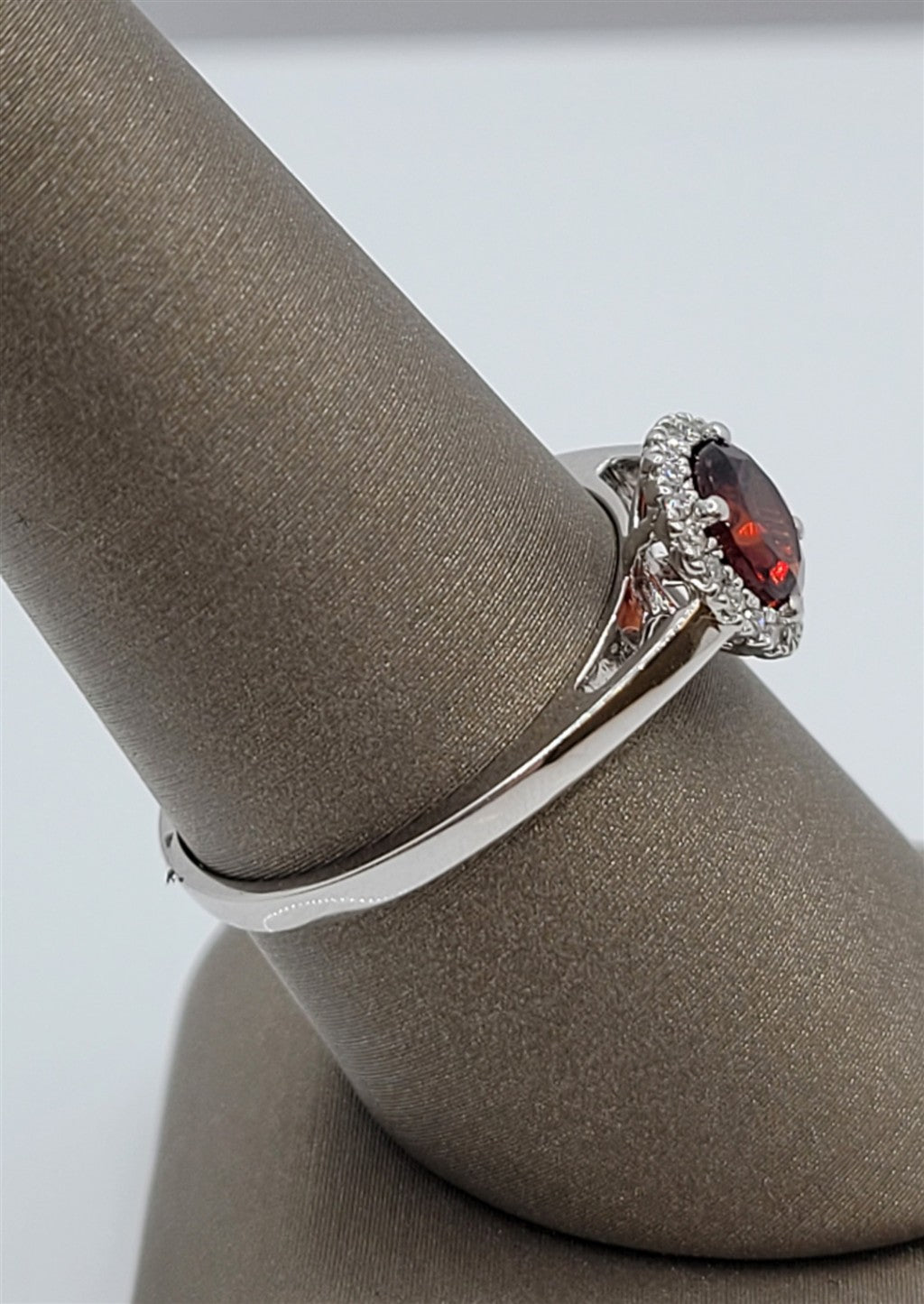 10K White Gold Garnet & Diamond Halo Fashion Ring