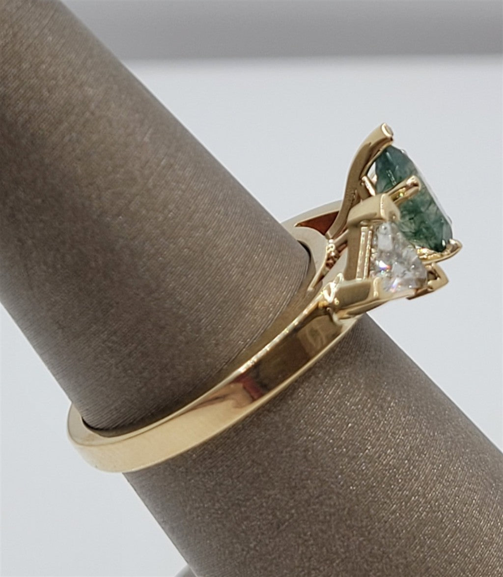 14K Yellow Gold Moss Agate & Diamond Fashion Ring