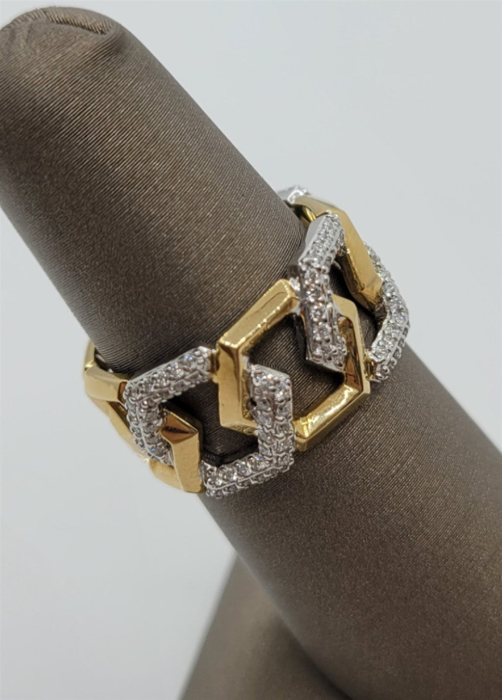 18K Two-Tone Gold Pave Set Diamond Chain Link Fashion Band