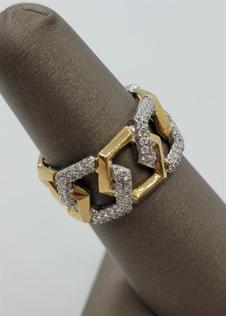 18K Two-Tone Gold Pave Set Diamond Chain Link Fashion Band