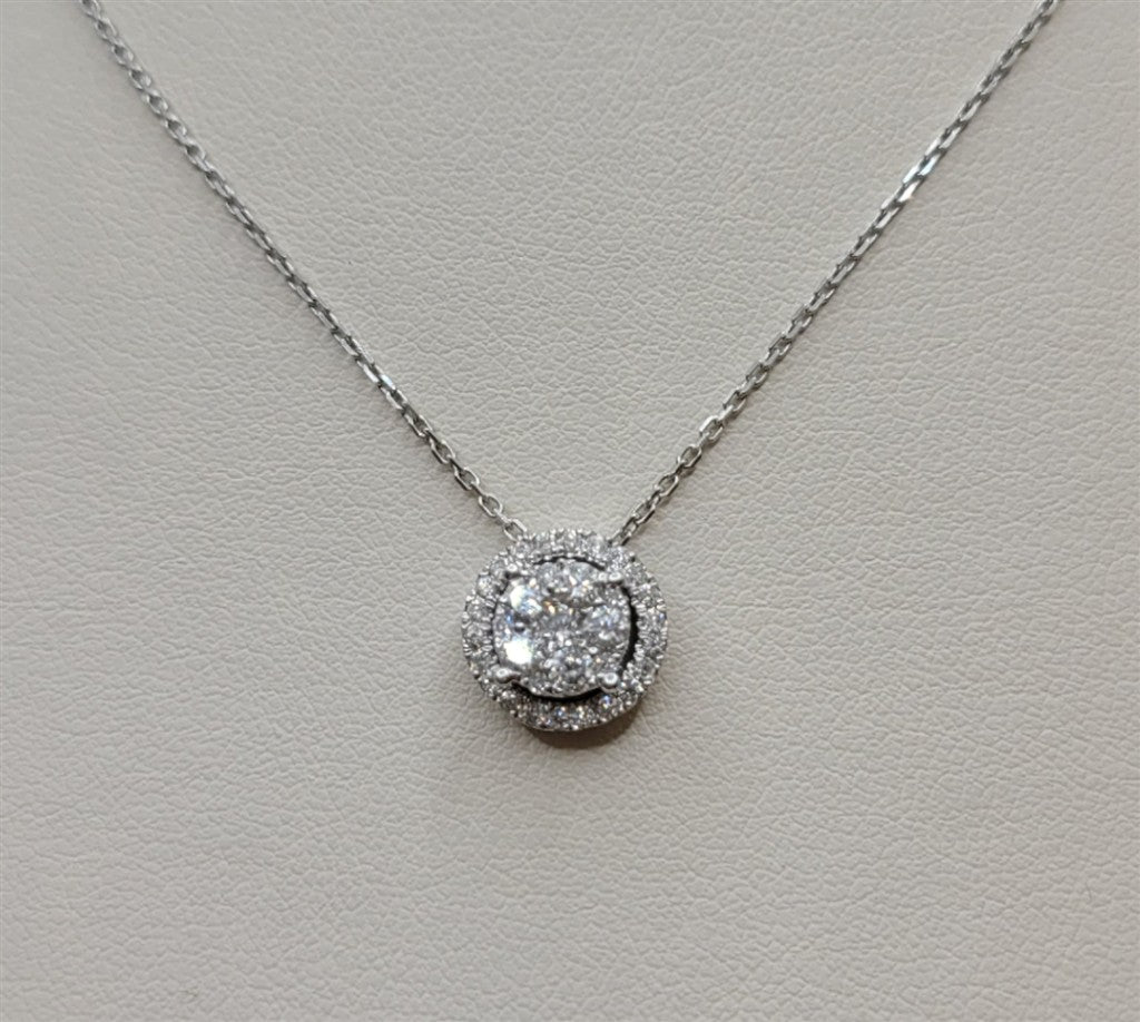 14K White Gold .51 ctw Round Diamond Cluster Necklace