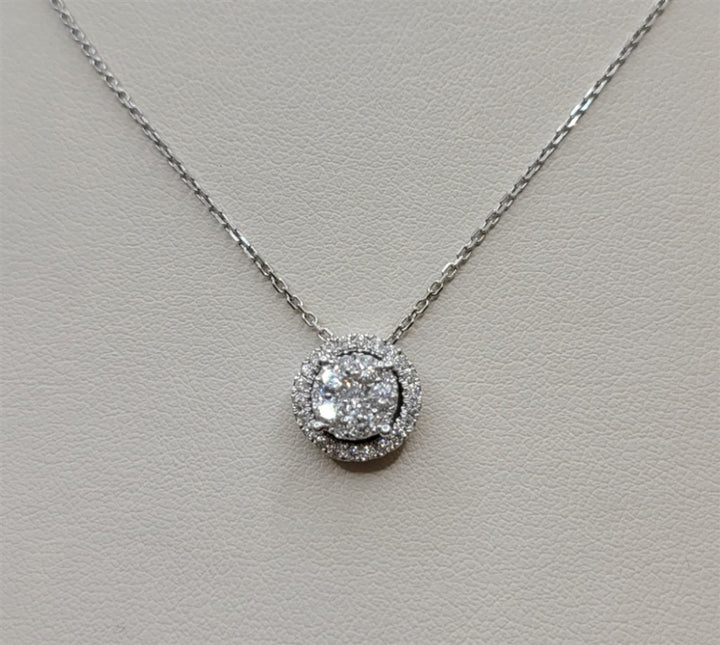 14K White Gold .51 ctw Round Diamond Cluster Necklace