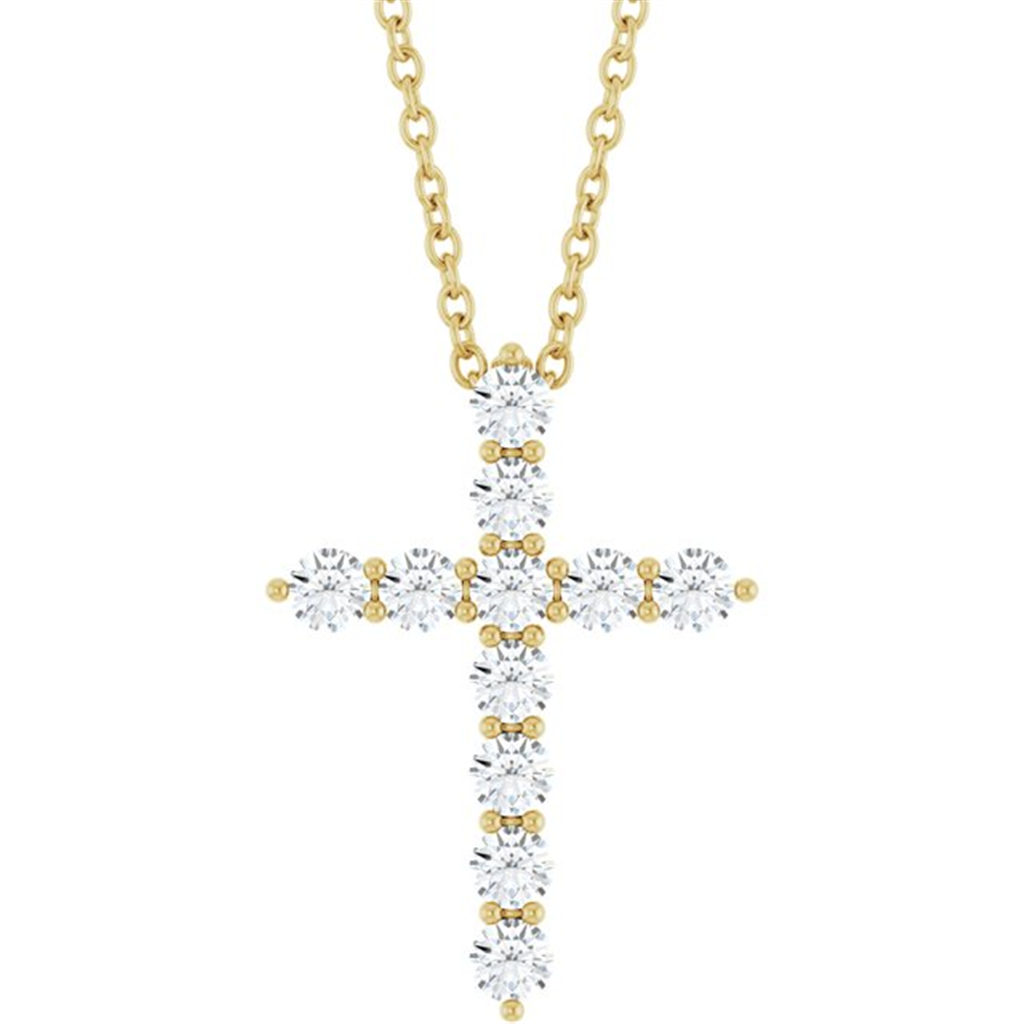 18" 14K Yellow Gold .38 Twt Natural Diamond Cross Necklac