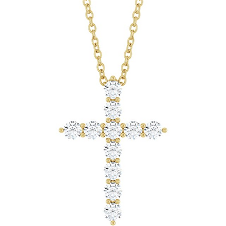 18" 14K Yellow Gold .38 Twt Natural Diamond Cross Necklac