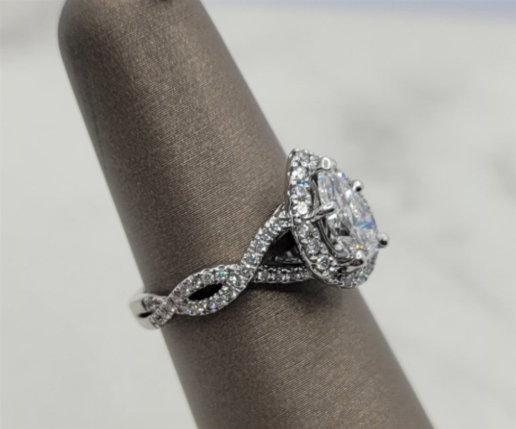 14K White Gold Halo Gabriel & Co Diamond Engagement Ring